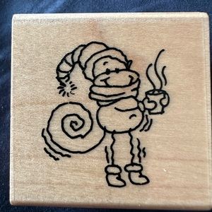 Stampendous! D174 Changito Cocoa Monkey Rubber Stamp on Wood / Winter